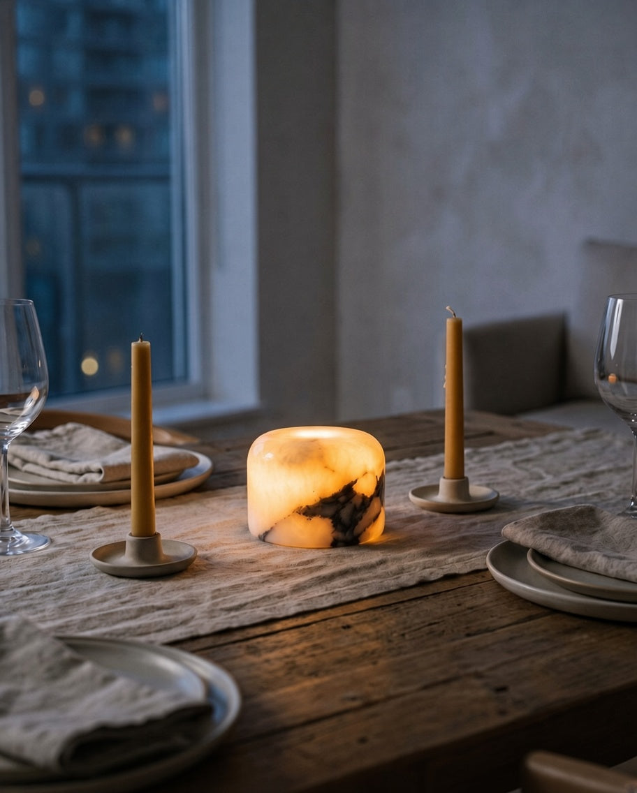 Lampe Albéa sur une table de dîner dressée